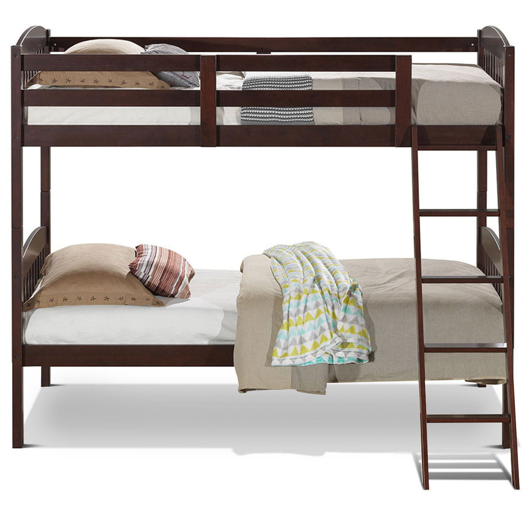 Wood Solid Hardwood Twin Bunk Beds Detachable Safety Rail Image 3