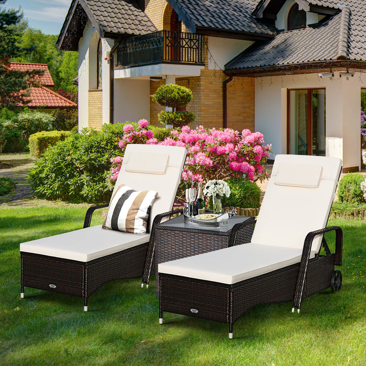 2PCS Patio Rattan Lounge Chair Chaise Adjustable Recliner Cushioned Sofa Garden Image 3