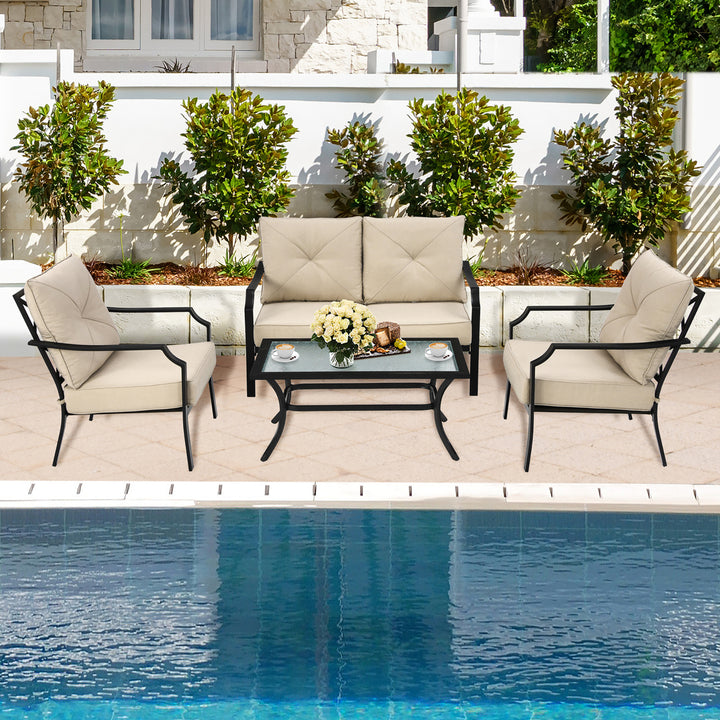 4 PCS Patio Furniture Set Cushion Sofa Loveseat Sectional Garden Deck Poolside Image 2