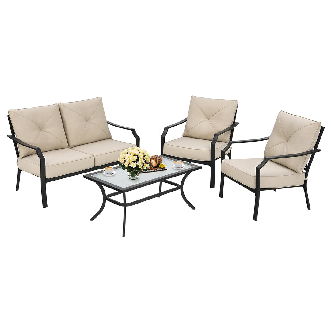 4 PCS Patio Furniture Set Cushion Sofa Loveseat Sectional Garden Deck Poolside Image 4