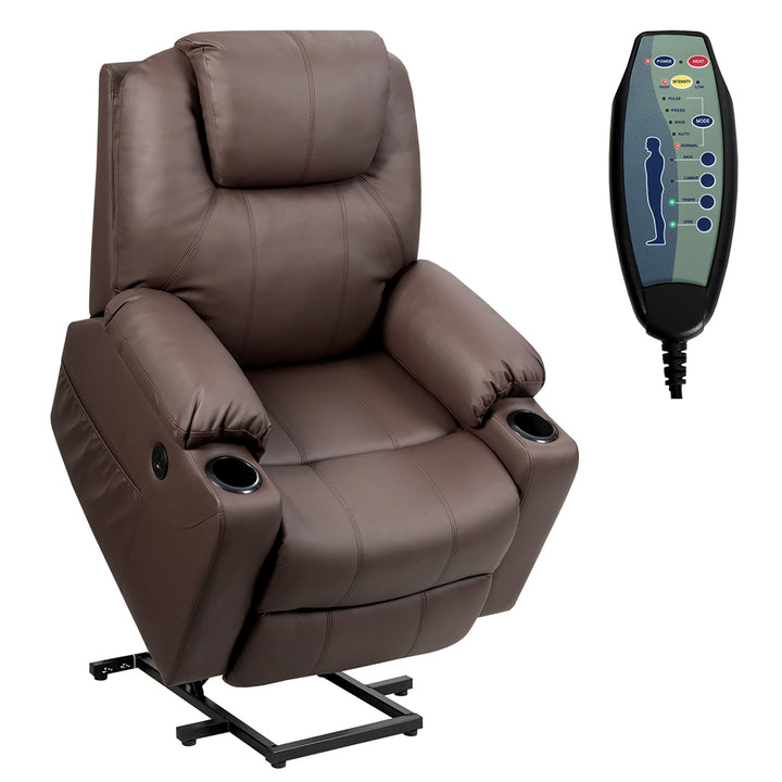 Costway Electric Recliner Chair Massage Sofa Leather w/ USB Charge Port Brown\Black Image 2