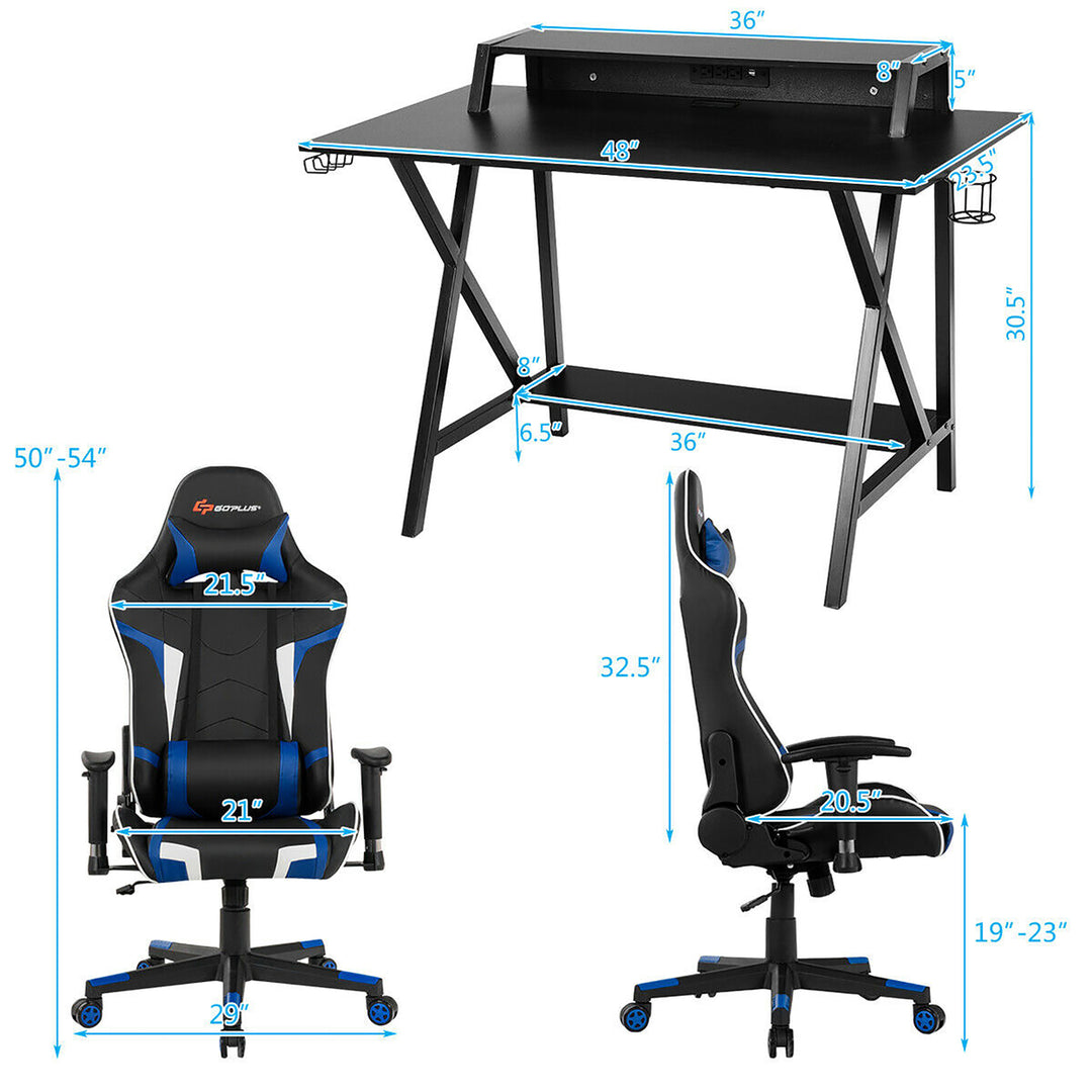 Goplus Gaming Computer DeskandMassage Gaming Chair Set w/Monitor Shelf Power Strip Image 2