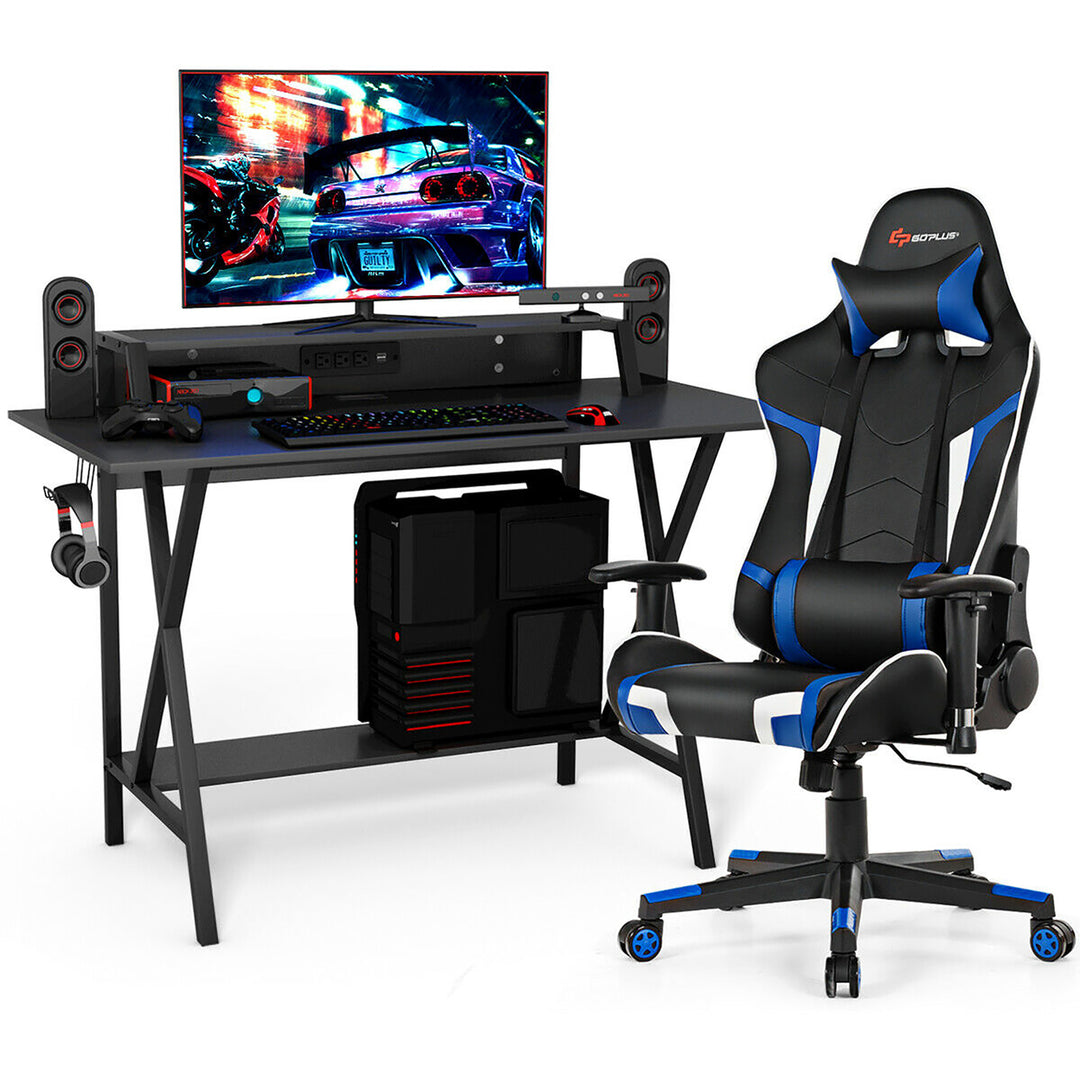 Goplus Gaming Computer DeskandMassage Gaming Chair Set w/Monitor Shelf Power Strip Image 5