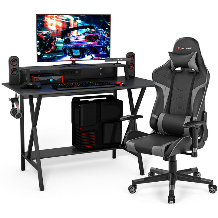 Goplus Gaming Computer DeskandMassage Gaming Chair Set w/Monitor Shelf Power Strip Image 6