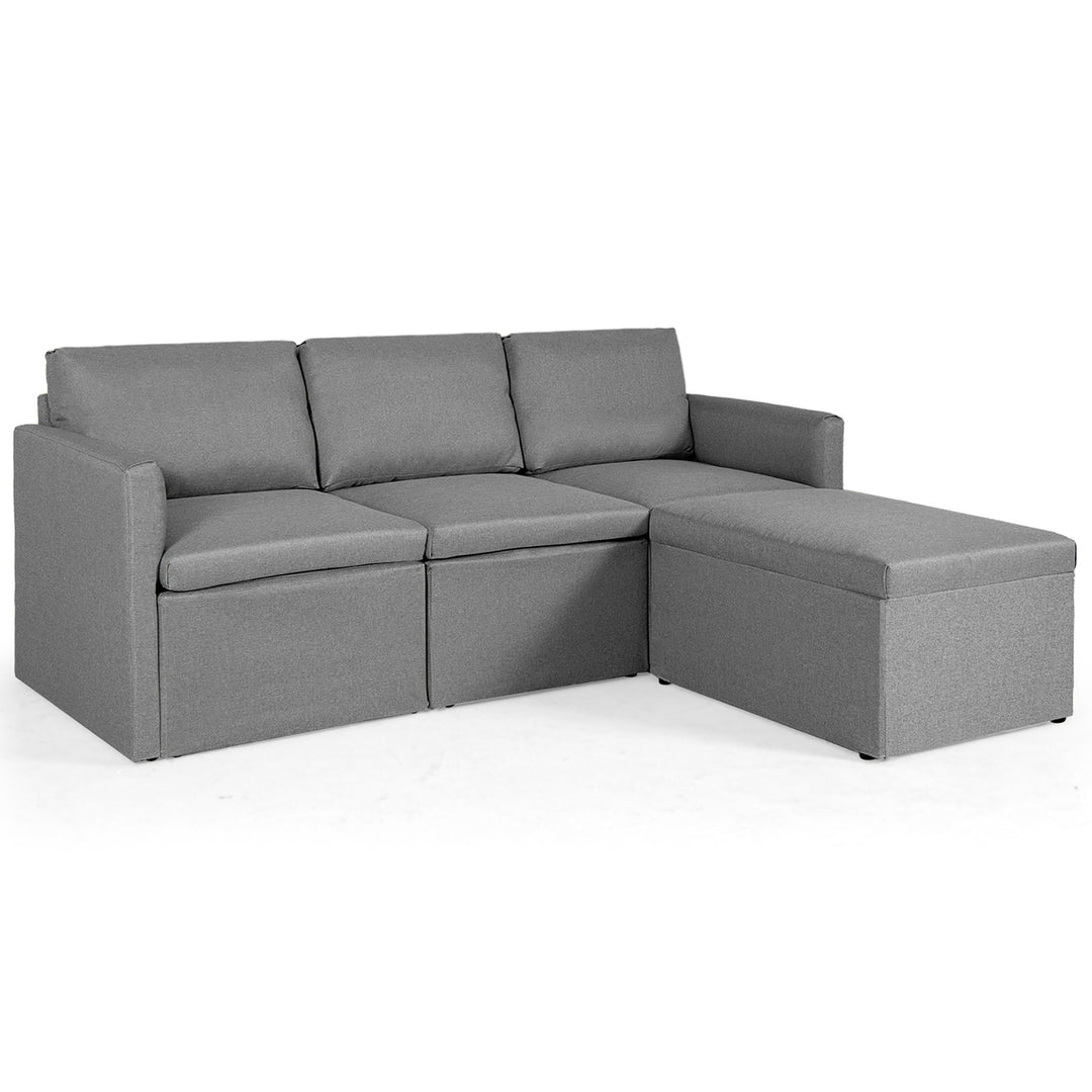 Costway Convertible Sectional Sofa L-Shaped Couch w/Reversible Chaise Dark Grey\Green\Light Grey Image 3