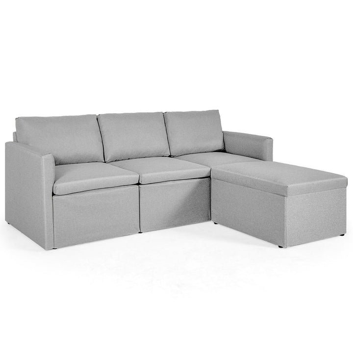 Costway Convertible Sectional Sofa L-Shaped Couch w/Reversible Chaise Dark Grey\Green\Light Grey Image 1