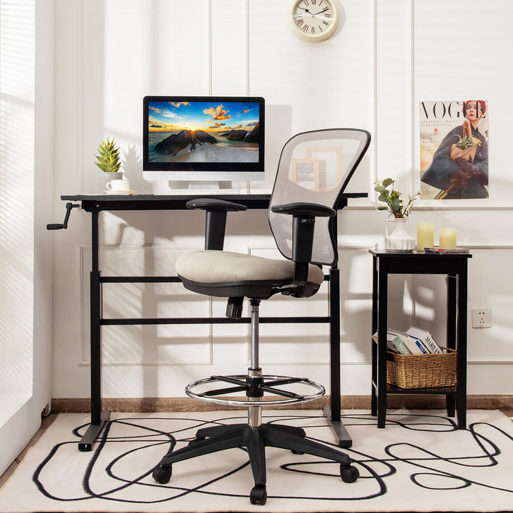 Costway Mesh Drafting Chair Office Chair w/Adjustable Armrests and Foot-Ring Image 3