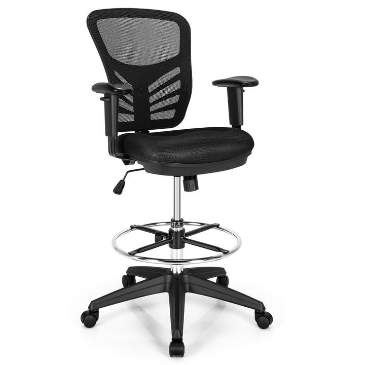 Costway Mesh Drafting Chair Office Chair w/Adjustable Armrests and Foot-Ring Image 1