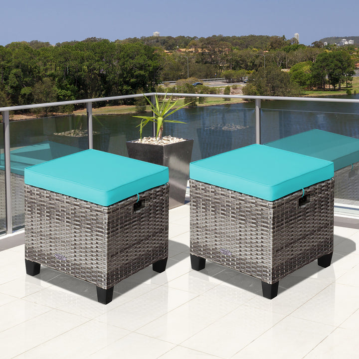 Costway 2PCS Patio Rattan Cushioned Ottoman Seat Foot Rest Table Image 2