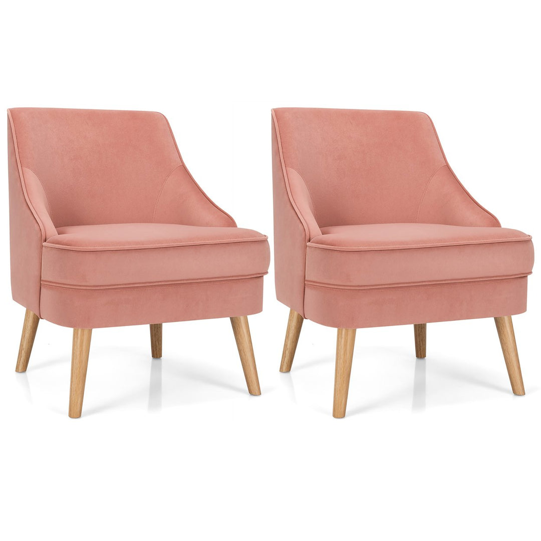 Costway Set of 2 Accent Chairs Velvet Single Sofa Chair w/Rubber Wood Legs Pink\Green\Grey Image 1