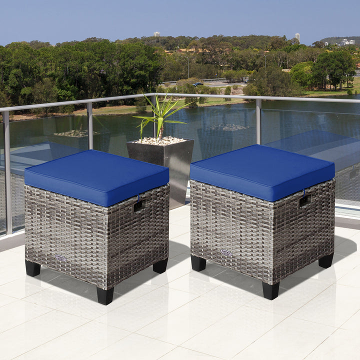 Costway 2PCS Patio Rattan Cushioned Ottoman Seat Foot Rest Table Image 6