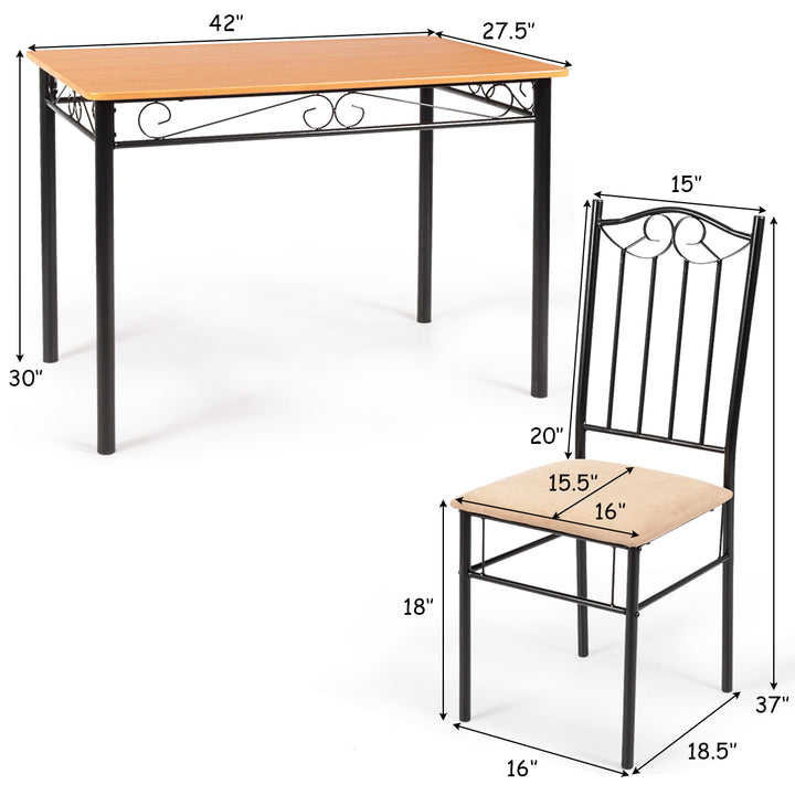 Costyway 5 PC Dining Set Wood Metal Table 30 and 4 Chairs Kitchen Breakfast Furniture Image 2