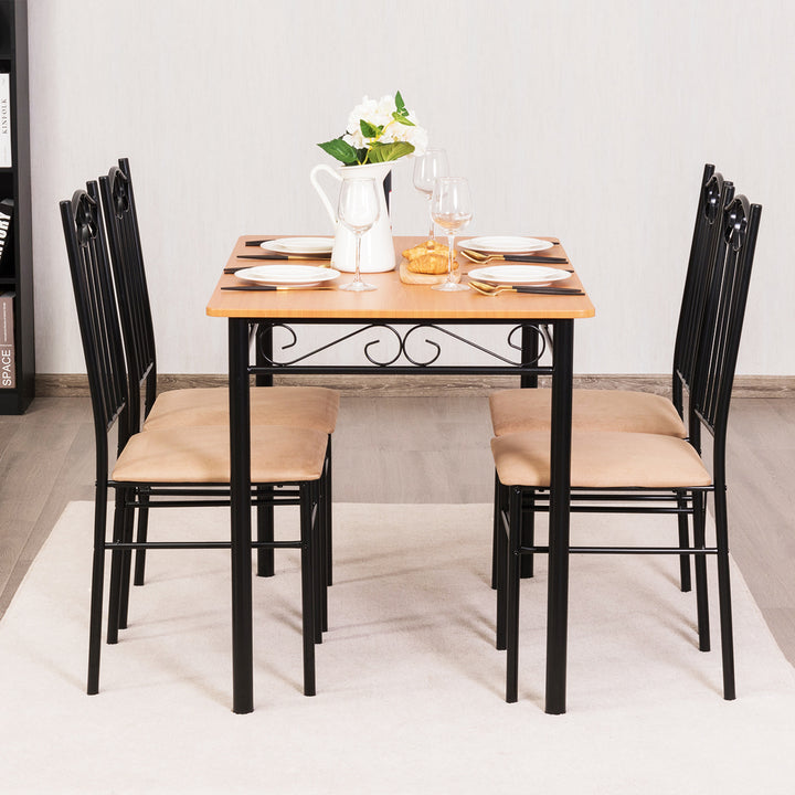 Costyway 5 PC Dining Set Wood Metal Table 30 and 4 Chairs Kitchen Breakfast Furniture Image 3