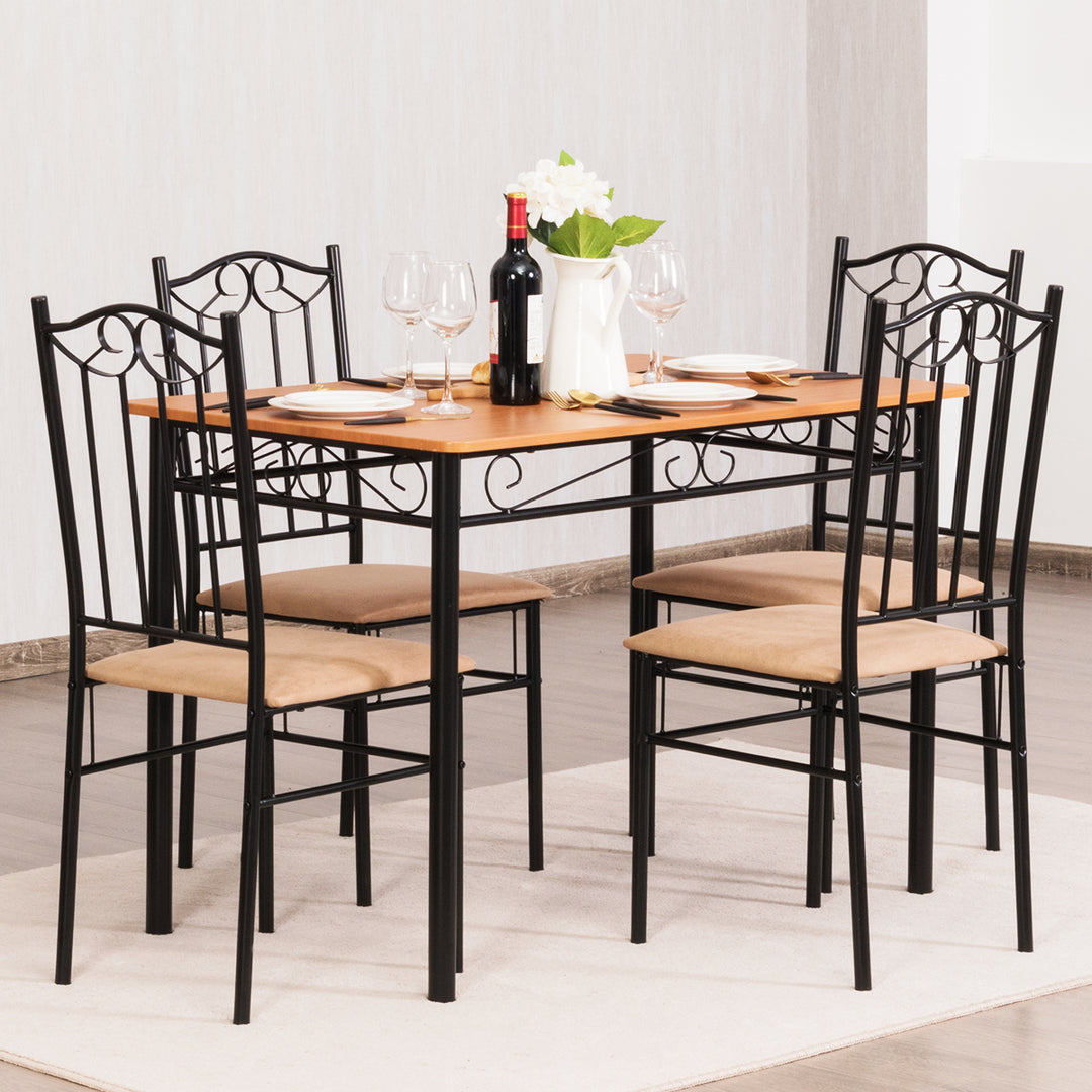 Costyway 5 PC Dining Set Wood Metal Table 30 and 4 Chairs Kitchen Breakfast Furniture Image 4