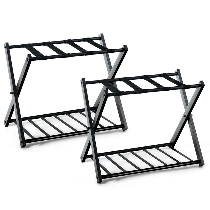 Set of 2 Folding Luggage Rack with Shelf Travel Suitcase Shoe Storage Holder Image 2