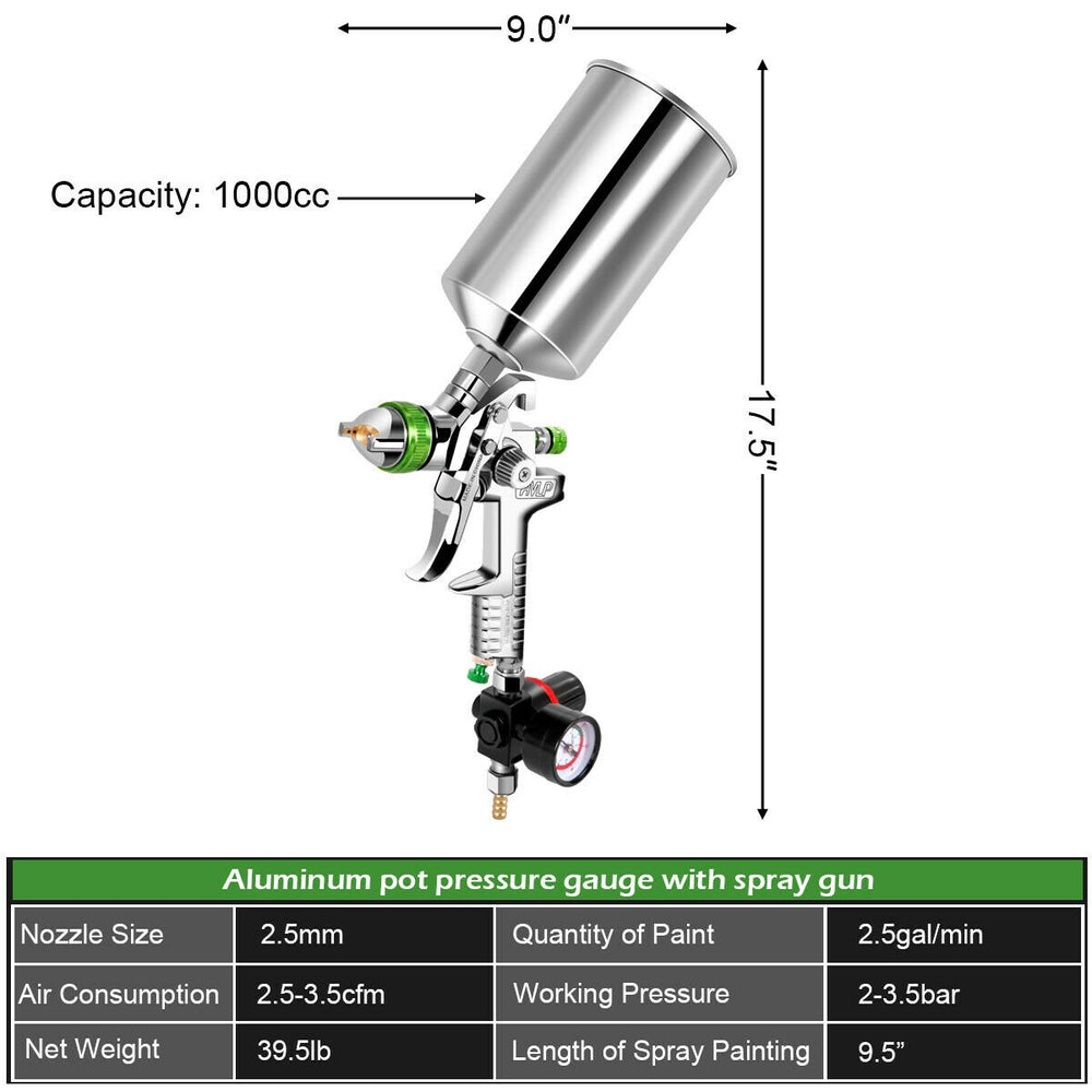 2.5mm Tip HVLP Air Spray Gun Kit Gravity Feed Auto Paint Primer w/ Air Regulator Image 2