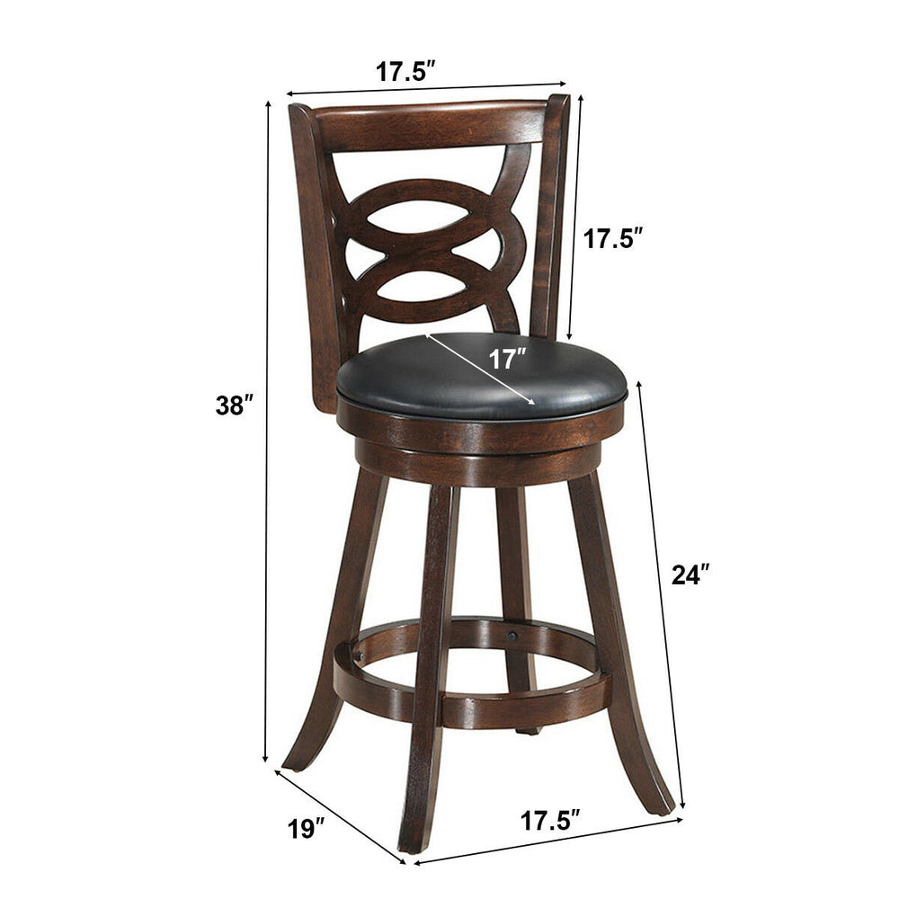 Set of 2 Bar Stools 24 Height Wooden Swivel Backed Dining Chair Home Kitchen Image 2