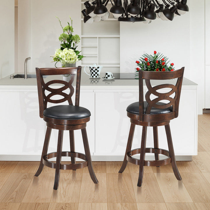 Set of 2 Bar Stools 24 Height Wooden Swivel Backed Dining Chair Home Kitchen Image 3