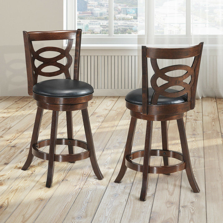 Set of 2 Bar Stools 24 Height Wooden Swivel Backed Dining Chair Home Kitchen Image 4