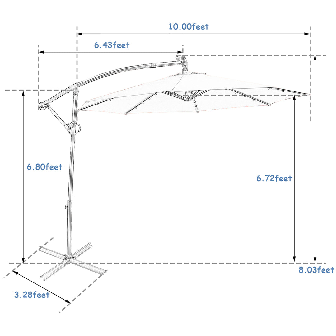 10FT Patio Offset Umbrella Solar Powered LED 360Degree Rotation Aluminum Blue Image 3