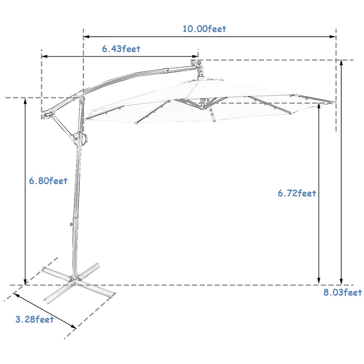 10FT Patio Offset Umbrella Solar Powered LED 360Degree Rotation Aluminum Blue Image 3