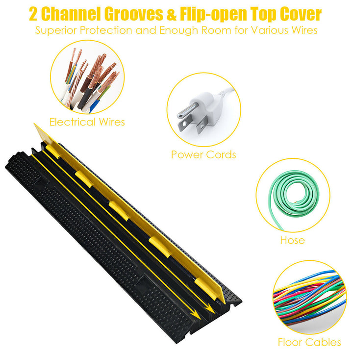 2 Channel Rubber Floor Cable Protectors Traffic Speed Bump w/Flip-Open Top Cover Image 4