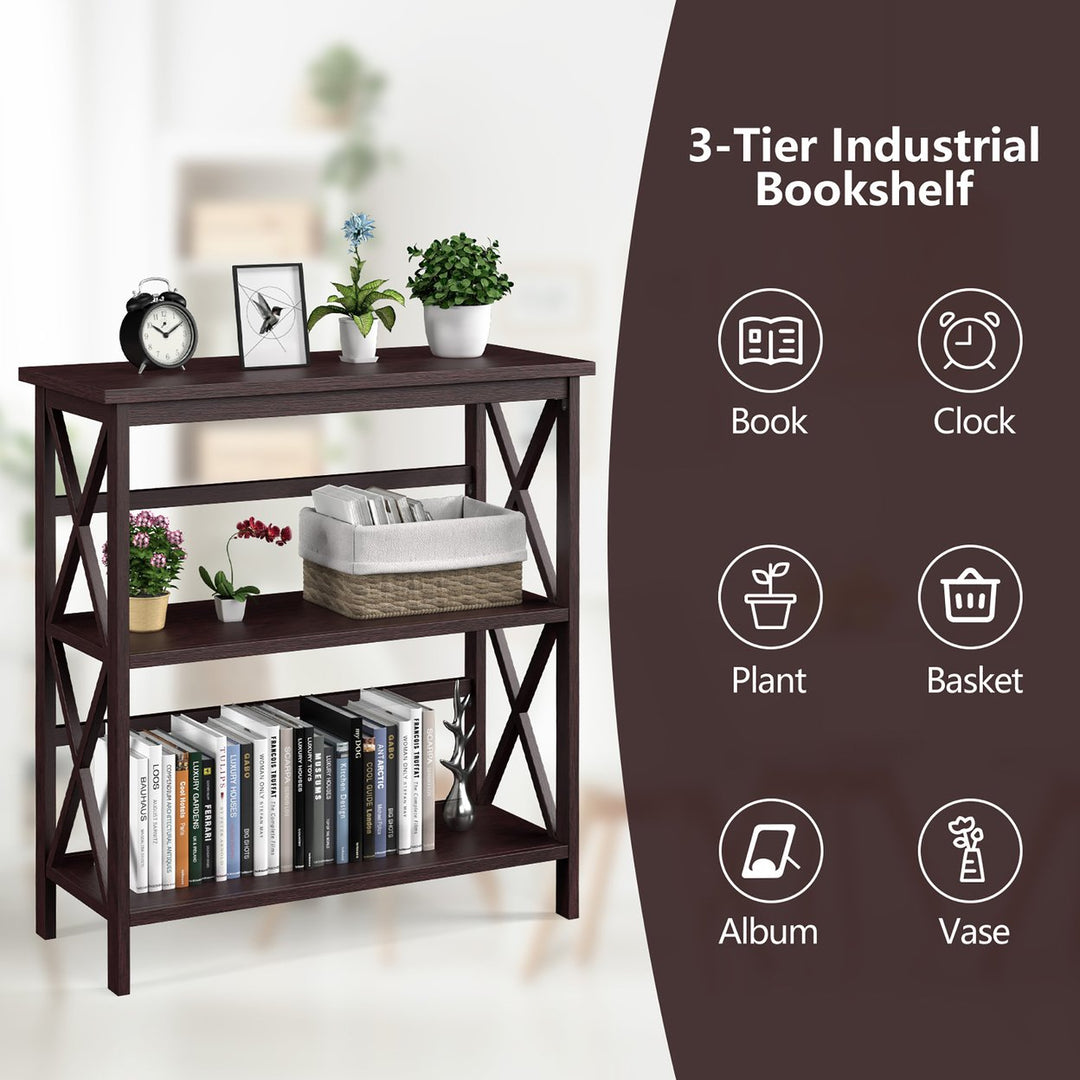 Costway 3-Tier Bookshelf Wooden Open Storage Bookcase for Home Office White\Black\Coffee\Natural Image 4