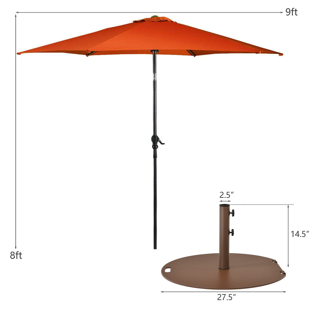 Costway 9ft Patio Umbrella Outdoor W/ 50 LBS Round Umbrella Stand W/ Wheels Image 2