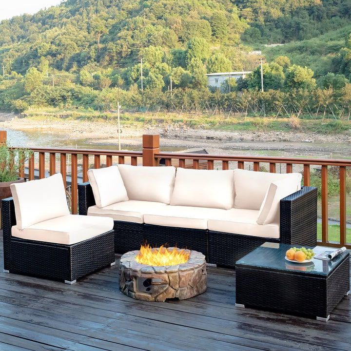 Costway 5PCS Patio Rattan Furniture Set Cushioned Sofa and Chair Coffee Table Image 1