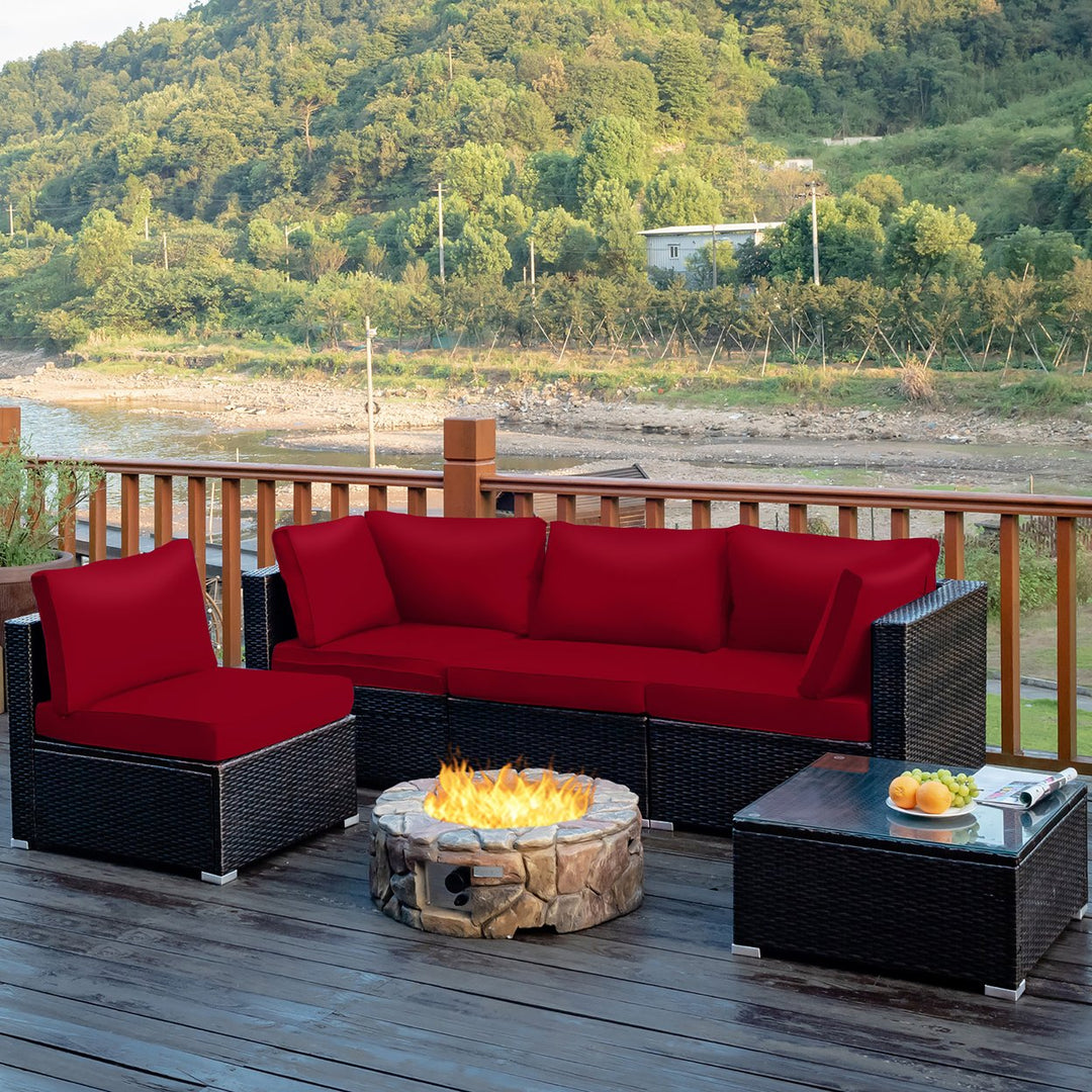 Costway 5PCS Patio Rattan Furniture Set Cushioned Sofa and Chair Coffee Table Image 1