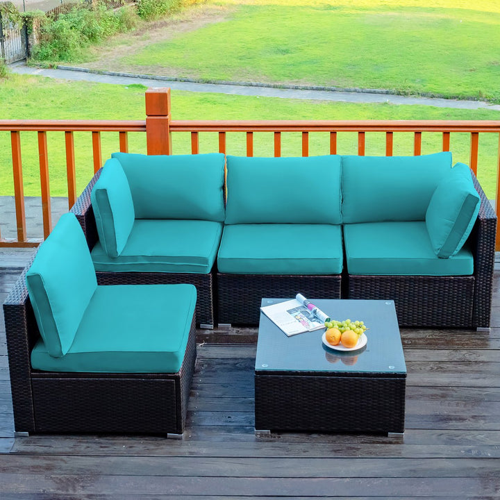 Costway 5PCS Patio Rattan Furniture Set Cushioned Sofa and Chair Coffee Table Image 1