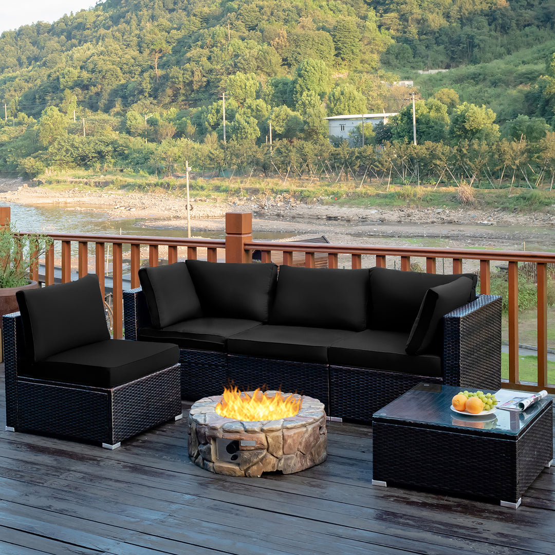 Costway 5PCS Patio Rattan Furniture Set Cushioned Sofa and Chair Coffee Table Image 1