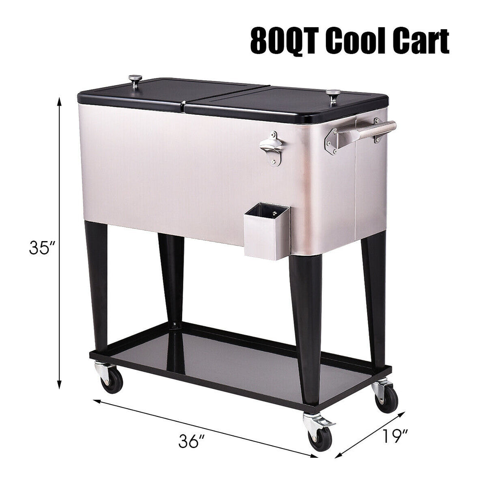 Patio Cooler Rolling Outdoor Stainless Steel Ice Beverage Chest Pool 80 Quart Image 2