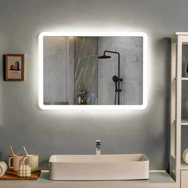 Wall Mounted Rectangle Bathroom LED Mirror Dimmable Touch 3-Color Frameless Image 3