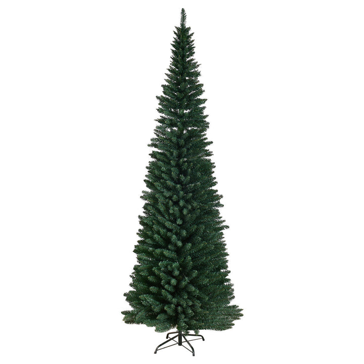 9Ft PVC Artificial Pencil Christmas Tree Slim w/ Stand Home Holiday Decor Green Image 2