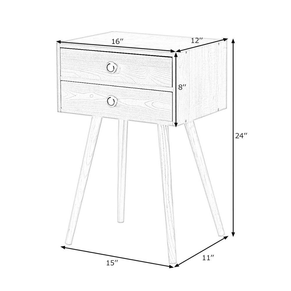 Mid Century Modern 2 Drawers Nightstand In Natural Sofa Side Table End Table Image 2