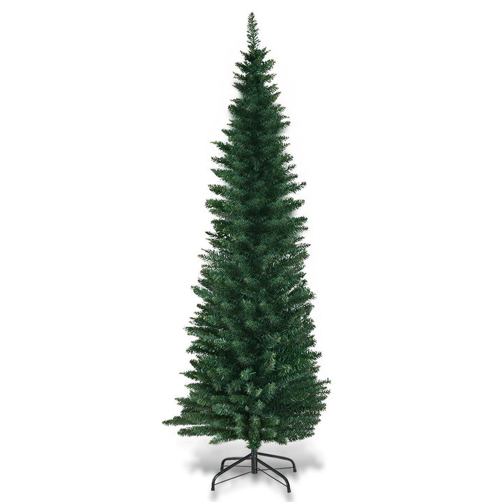 6Ft PVC Artificial Pencil Christmas Tree Slim w/ Stand Home Holiday Decor Green Image 2