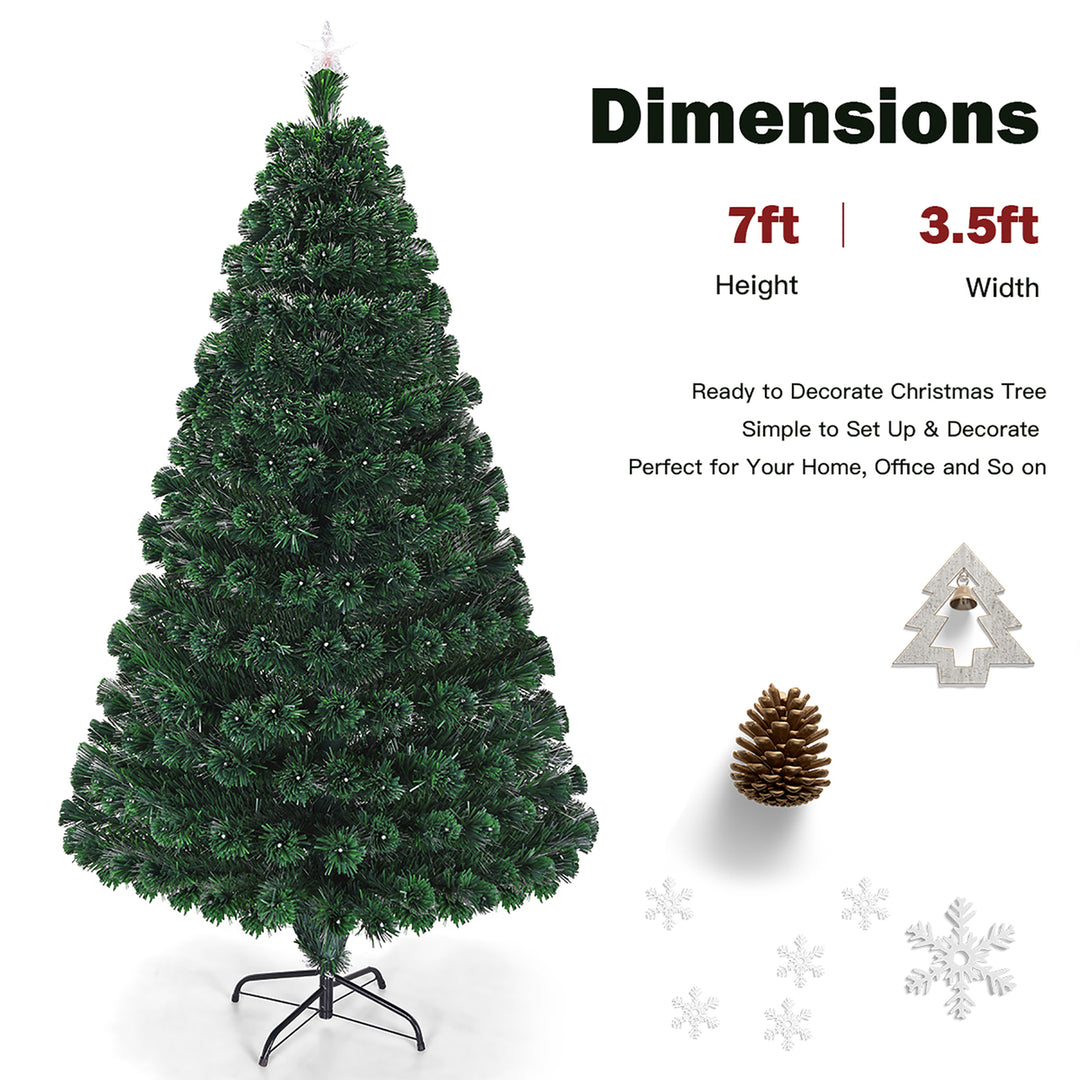 7 Pre-Lit Fiber Optic Artificial Christmas Tree w/Multicolor LED Lights and Stand Image 3