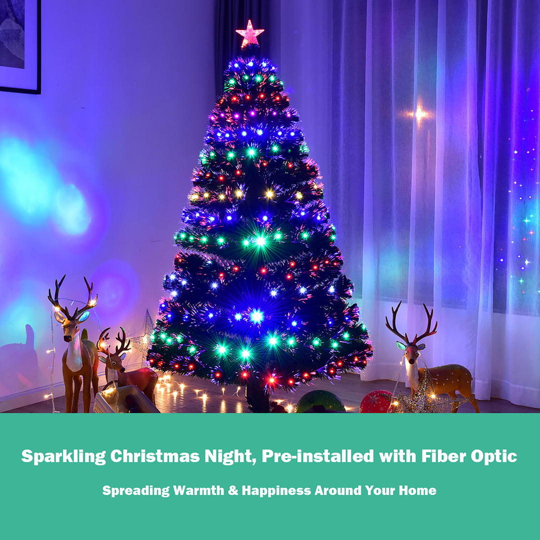 7 Pre-Lit Fiber Optic Artificial Christmas Tree w/Multicolor LED Lights and Stand Image 4