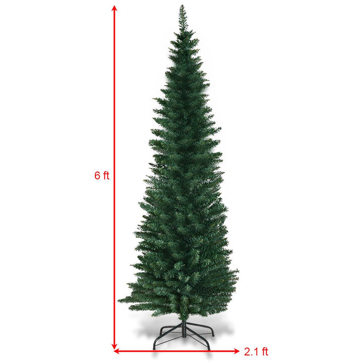 6Ft PVC Artificial Pencil Christmas Tree Slim w/ Stand Home Holiday Decor Green Image 3