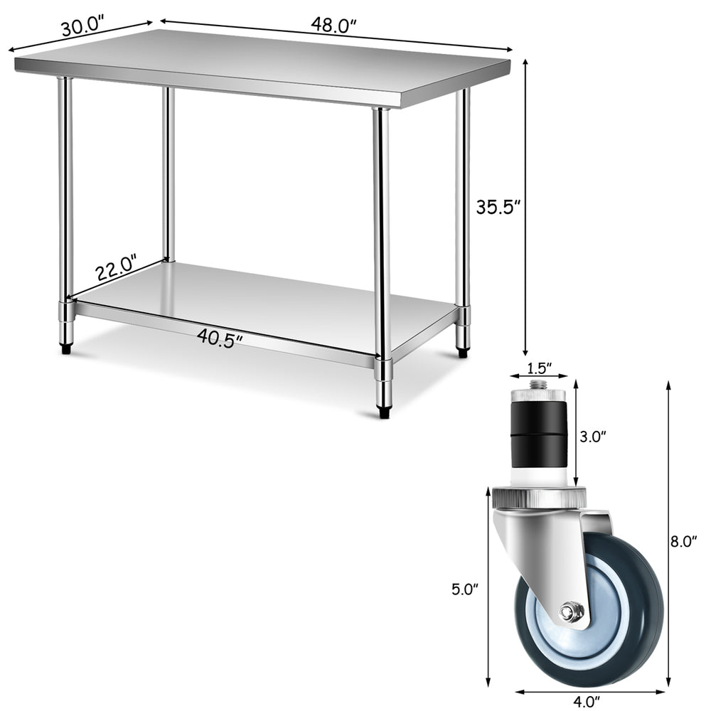 30 x 48 Stainless Steel Commercial Kitchen Work Table w/ 4 Wheels Image 2