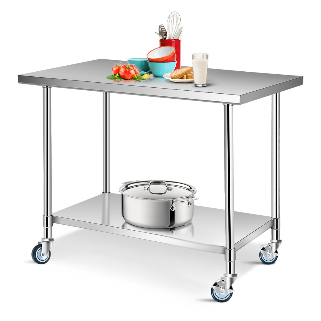 30 x 48 Stainless Steel Commercial Kitchen Work Table w/ 4 Wheels Image 4