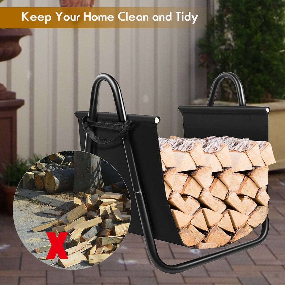 Firewood Rack Log Holder W/ Canvas Tote Carrier for Fireplace Outdoor Backyard Image 2