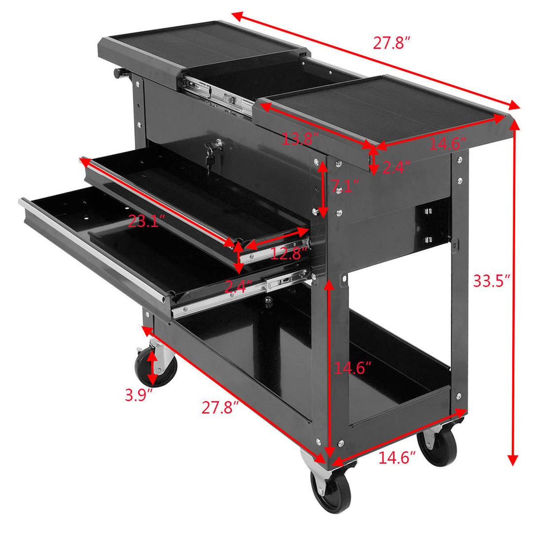 Rolling Mechanics Tool Cart Slide Top Utility Storage Cabinet Organizer 2 Drawer Image 2