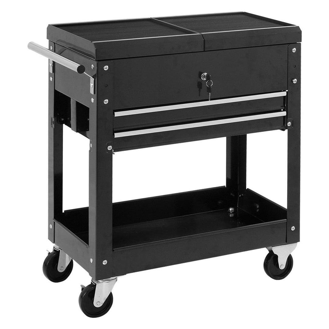 Rolling Mechanics Tool Cart Slide Top Utility Storage Cabinet Organizer 2 Drawer Image 3