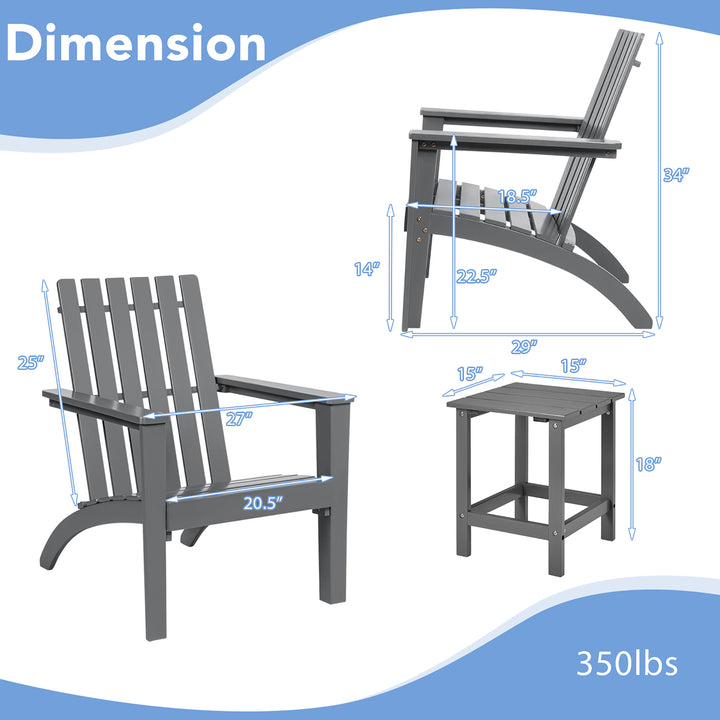 2PCS Patio Adirondack Chair Side Table Set Solid Wood Garden Deck Grey Image 4