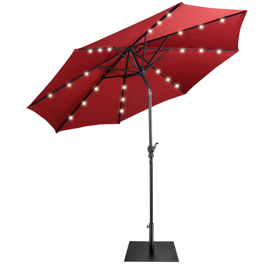 Costway 9ft Market Patio Umbrella w/Solar Lights and 40 LBS Steel Umbrella Stand Image 1