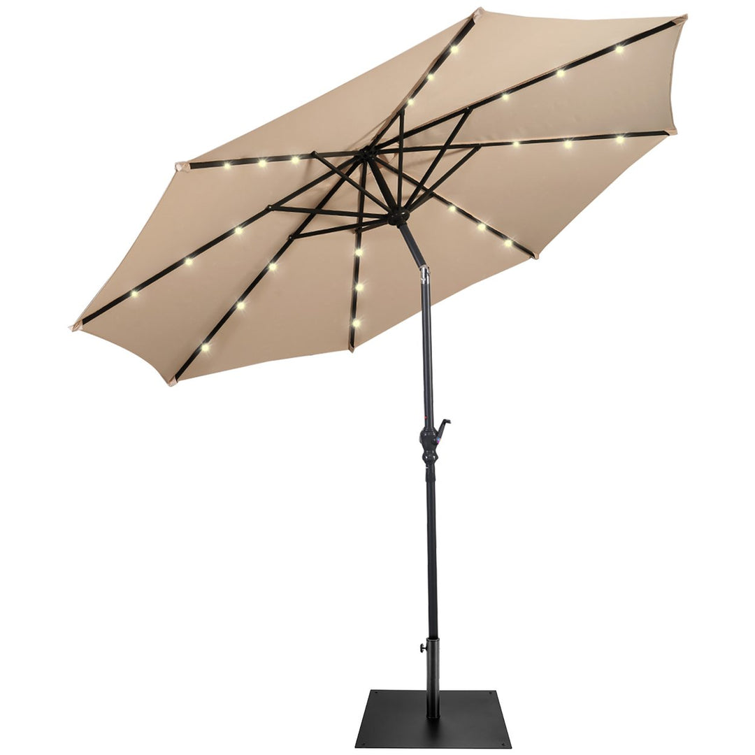 Costway 9ft Market Patio Umbrella w/Solar Lights and 40 LBS Steel Umbrella Stand Image 1