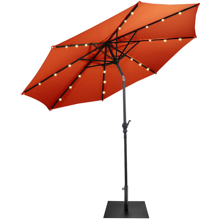 Costway 9ft Market Patio Umbrella w/Solar Lights and 40 LBS Steel Umbrella Stand Image 1