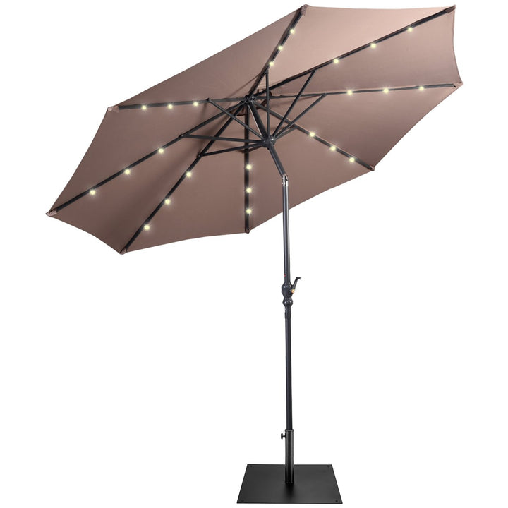 Costway 9ft Market Patio Umbrella w/Solar Lights and 40 LBS Steel Umbrella Stand Image 1